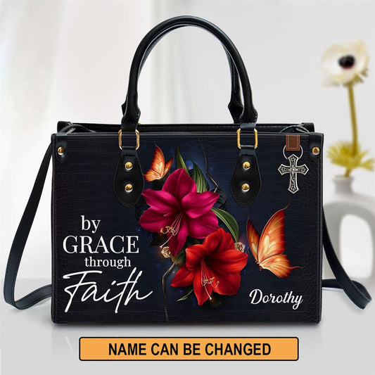 Personalized By Grace Through Faith Leather Bag, Christian Pu Leather Bags For Women