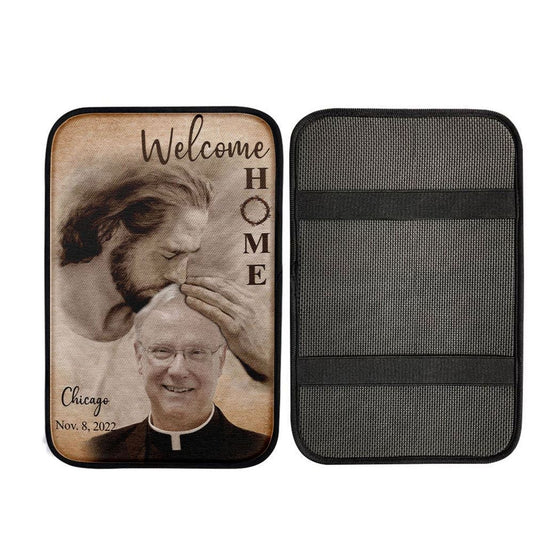 Personalized Car Armrest Pad Safe In God's Arms - Custom Welcome Home Car Center Console Cover - Digital File