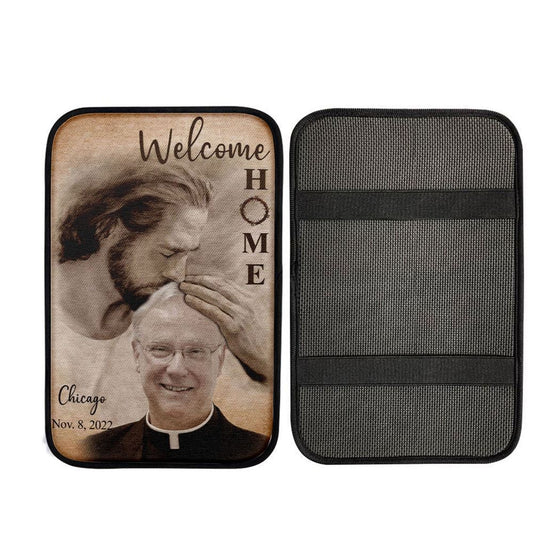 Personalized Car Armrest Pad Safe In God's Arms - Custom Welcome Home Car Center Console Cover
