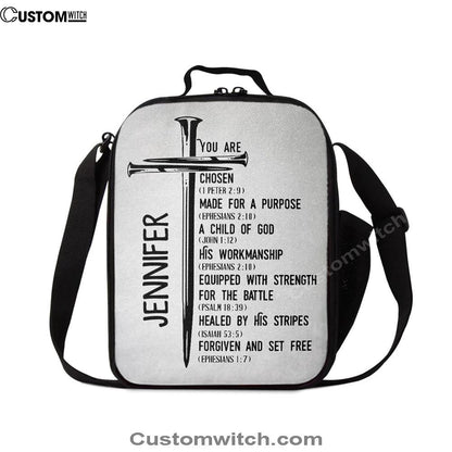 Personalized Chosen Made For A Purpose Child Of God Lunch Bag, Bible Verse Lunch Bag For Men And Women