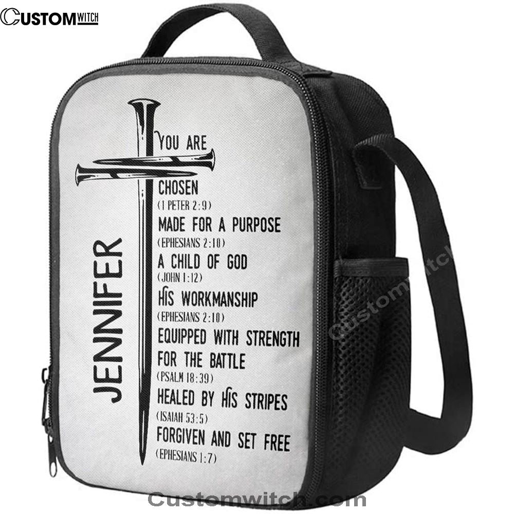 Personalized Chosen Made For A Purpose Child Of God Lunch Bag, Bible Verse Lunch Bag For Men And Women