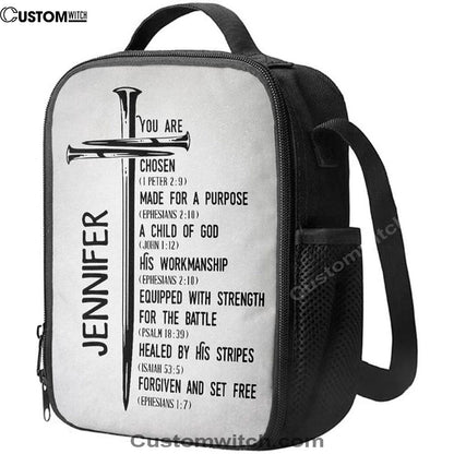 Personalized Chosen Made For A Purpose Child Of God Lunch Bag, Bible Verse Lunch Bag For Men And Women