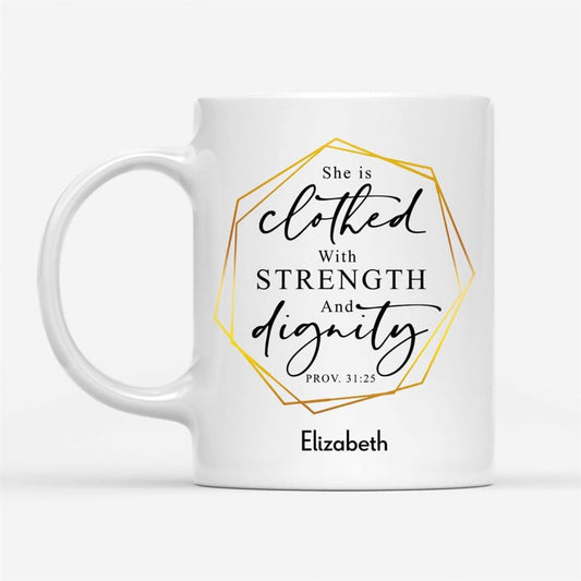Personalized Christian Coffee Mug She Is Clothed With Strength And Dignity Custom, Christian Mug, Bible Mug, Faith Gift, Encouragement Gift