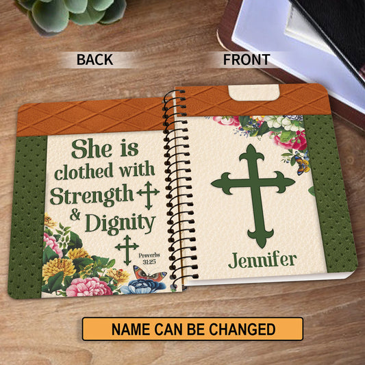Personalized Christian Spiral Notebook She Is Clothed With Strength And Dignity, Christian Spiral Notebooks