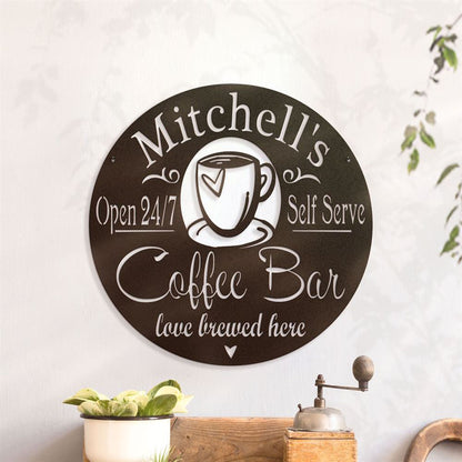 Personalized Coffee Bar Metal Sign, Metal Coffee Sign, Coffee Wall Decoration, Mom's Coffee Lovers Metal Art