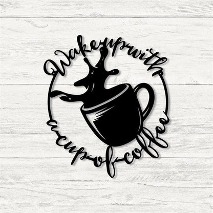 Personalized Coffee Bar Metal Wall, Wake Up With A Cup Of Coffee Metal Sign, Coffee Store Wall Art Decor, Gift For Coffee Lover, Bar Sign