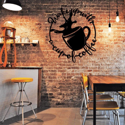 Personalized Coffee Bar Metal Wall, Wake Up With A Cup Of Coffee Metal Sign, Coffee Store Wall Art Decor, Gift For Coffee Lover, Bar Sign