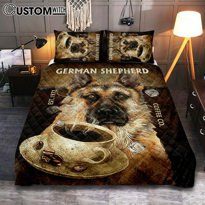 Personalized Coffee German Shepherd Quilt Bedding Set - Christian Bedroom - Religious Home Decor