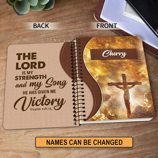 Personalized Cross Spiral Journal He Has Given Me Victory, Christian Art Gifts Journal