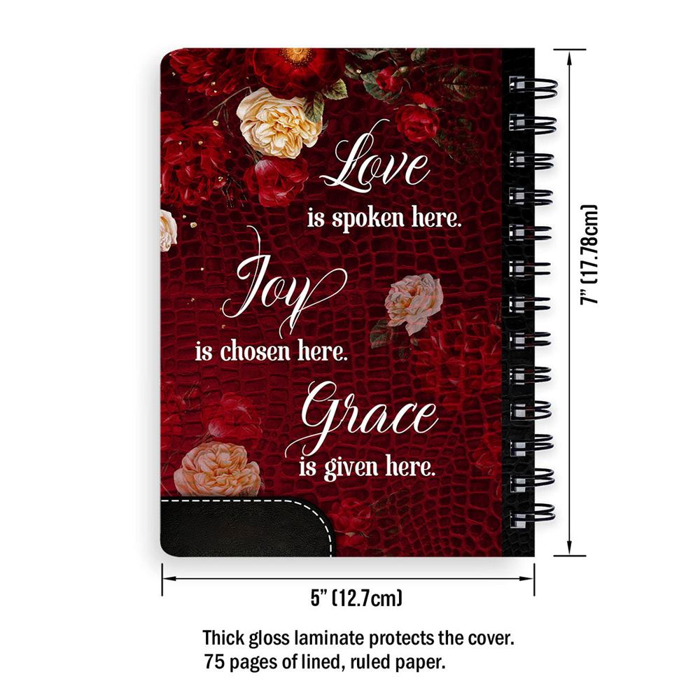 Personalized Cross Spiral Notebook Love Is Spoken Here, Christian Spiral Notebooks