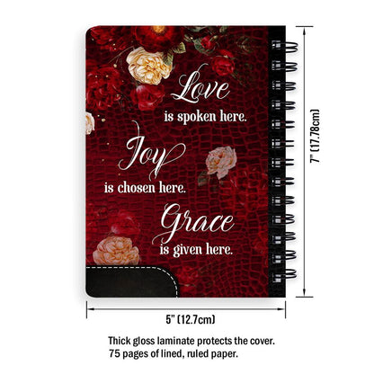 Personalized Cross Spiral Notebook Love Is Spoken Here, Christian Spiral Notebooks