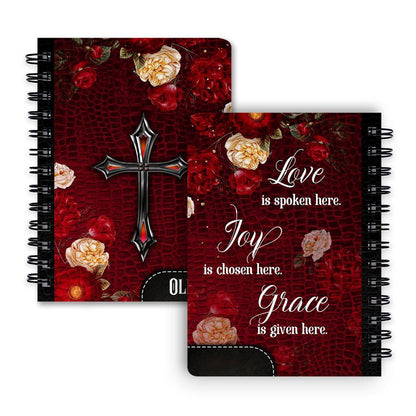 Personalized Cross Spiral Notebook Love Is Spoken Here, Christian Spiral Notebooks