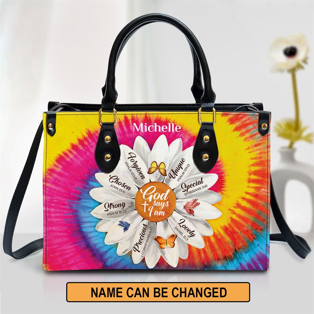 Personalized Daisy God Says You Are Chosen Leather Bag, Christian Pu Leather Bags For Women