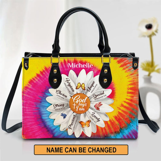 Personalized Daisy God Says You Are Chosen Leather Bag, Christian Pu Leather Bags For Women