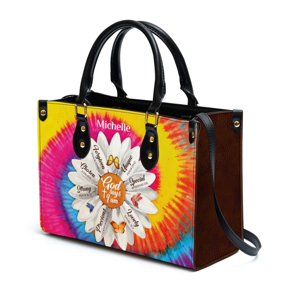 Personalized Daisy God Says You Are Chosen Leather Bag, Christian Pu Leather Bags For Women