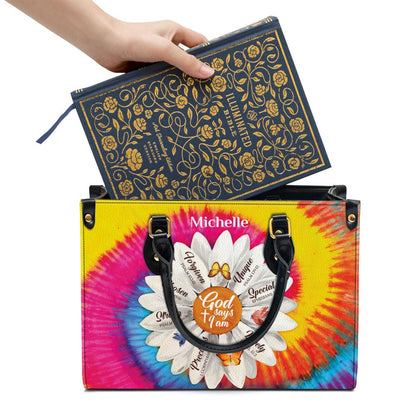Personalized Daisy God Says You Are Chosen Leather Bag, Christian Pu Leather Bags For Women
