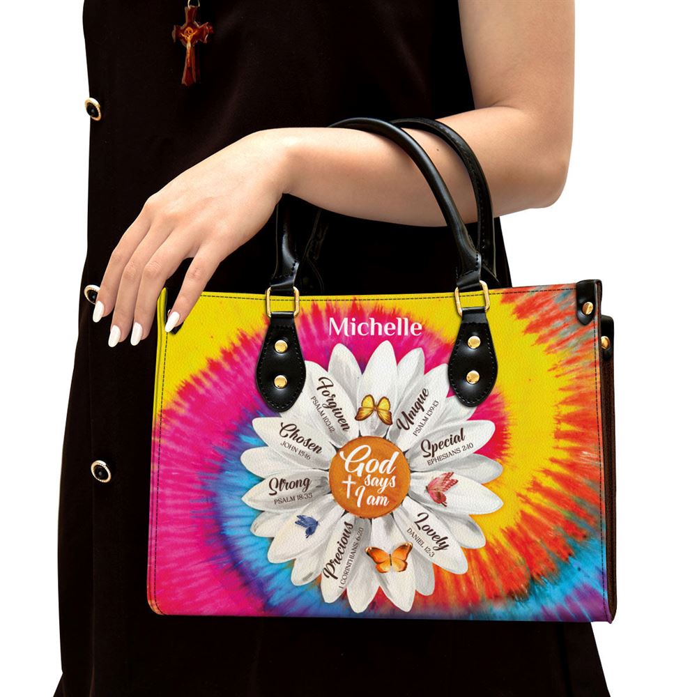 Personalized Daisy God Says You Are Chosen Leather Bag, Christian Pu Leather Bags For Women