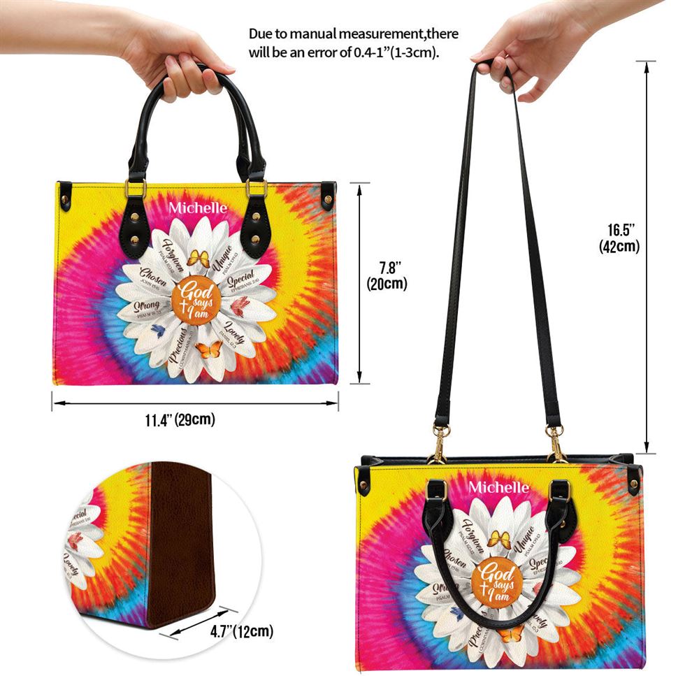 Personalized Daisy God Says You Are Chosen Leather Bag, Christian Pu Leather Bags For Women