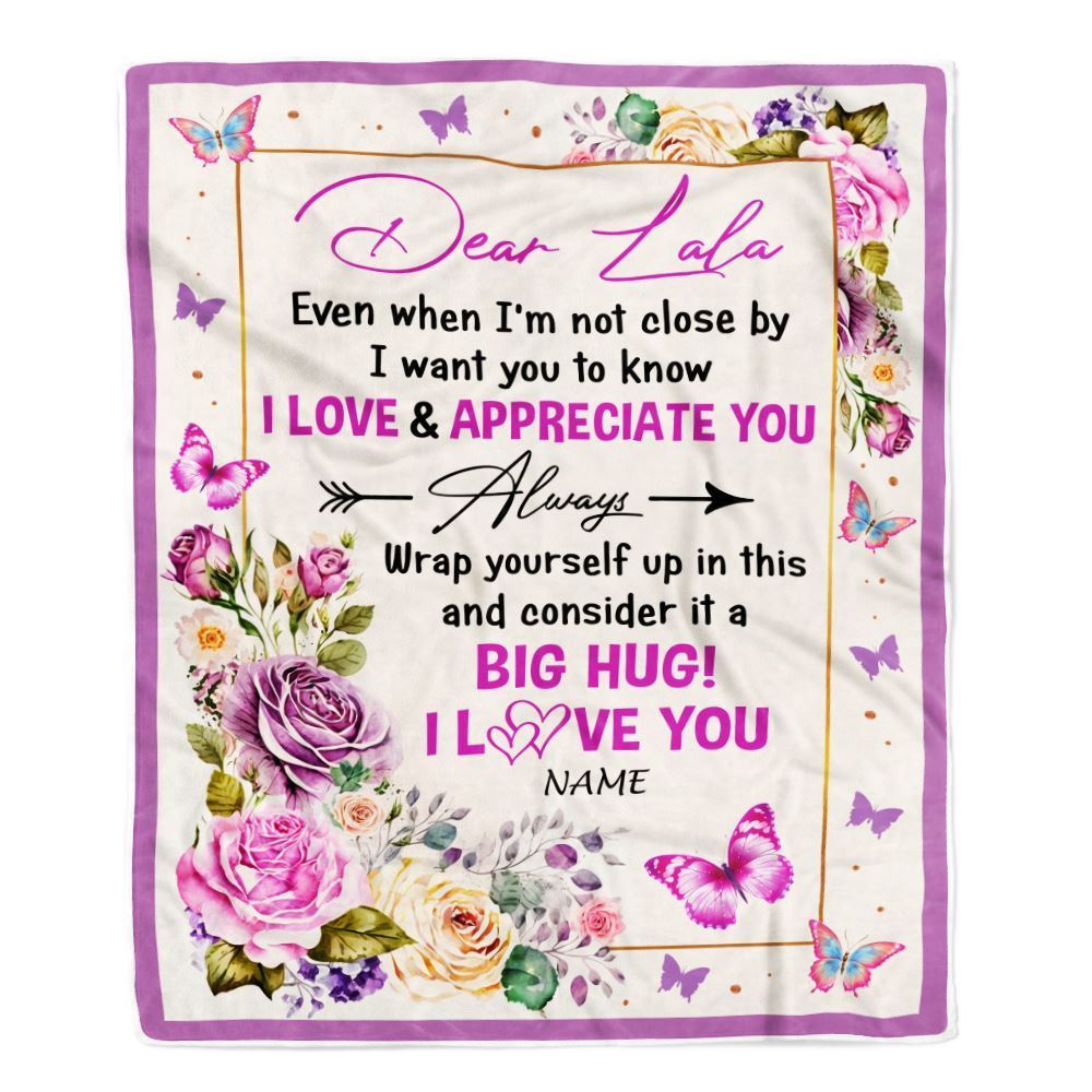 Personalized Dear Lala Blanket From Granddaughter Grandson It A Big Hug Butterfly Rose, Mother's Day Blanket, Mothers Day Birthday Gifts For Mom