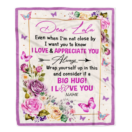Personalized Dear Lala Blanket From Granddaughter Grandson It A Big Hug Butterfly Rose, Mother's Day Blanket, Mothers Day Birthday Gifts For Mom