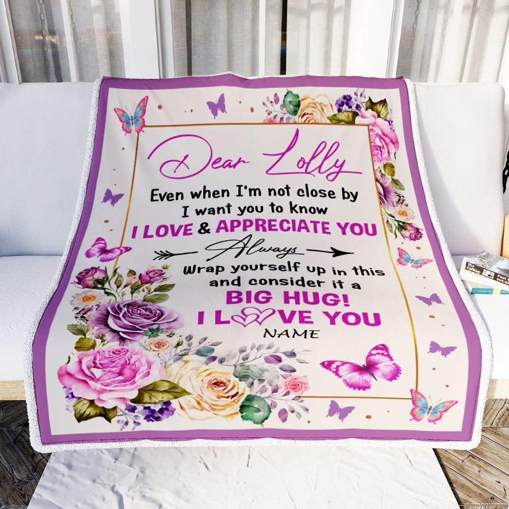Personalized Dear Lolly Blanket From Granddaughter Grandson It A Big Hug Butterfly Rose, Mother's Day Blanket, Mothers Day Birthday Gifts For Mom