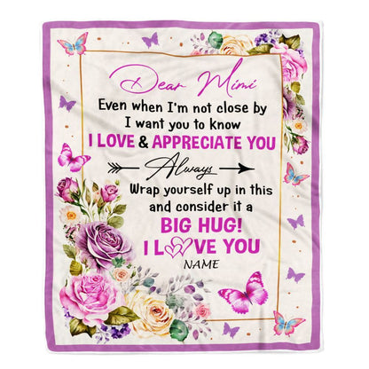 Personalized Dear Mimi Blanket From Granddaughter Grandson It A Big Hug Butterfly Rose, Mother's Day Blanket, Mothers Day Birthday Gifts For Mom