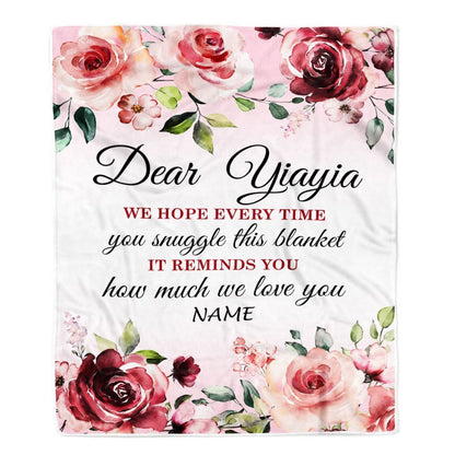 Personalized Dear Yiayia Blanket From Kids We Hope Every Time Rose Floral, Mother's Day Blanket, Mothers Day Birthday Gifts For Mom