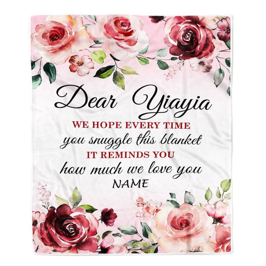 Personalized Dear Yiayia Blanket From Kids We Hope Every Time Rose Floral, Mother's Day Blanket, Mothers Day Birthday Gifts For Mom