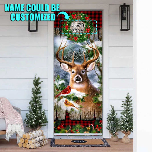 Personalized Deer Christmas Door Cover, Christmas Door Knob Covers, Christmas Outdoor Decoration