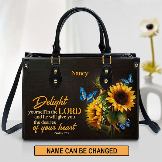 Personalized Delight Yourself In The Lord Leather Bag, Christian Pu Leather Bags For Women