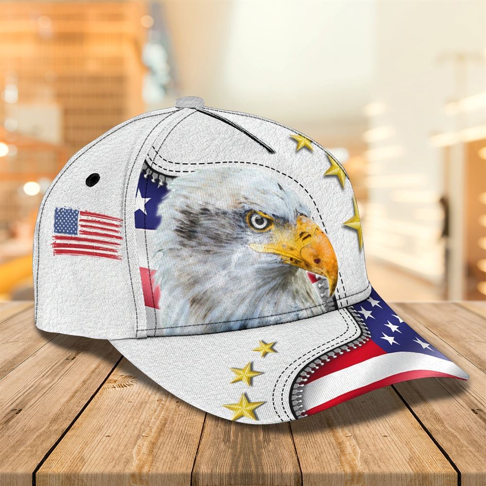 Personalized Eagle American Baseball Cap Hat - White 3D Cap Hat For 4Th Of July, Christian Baseball Cap, Religious Cap, Jesus Gift, Jesus Hat