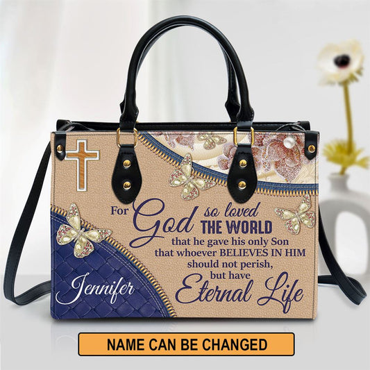 Personalized Elegant For God So Loved The World Leather Bag, Christian Pu Leather Bags For Women