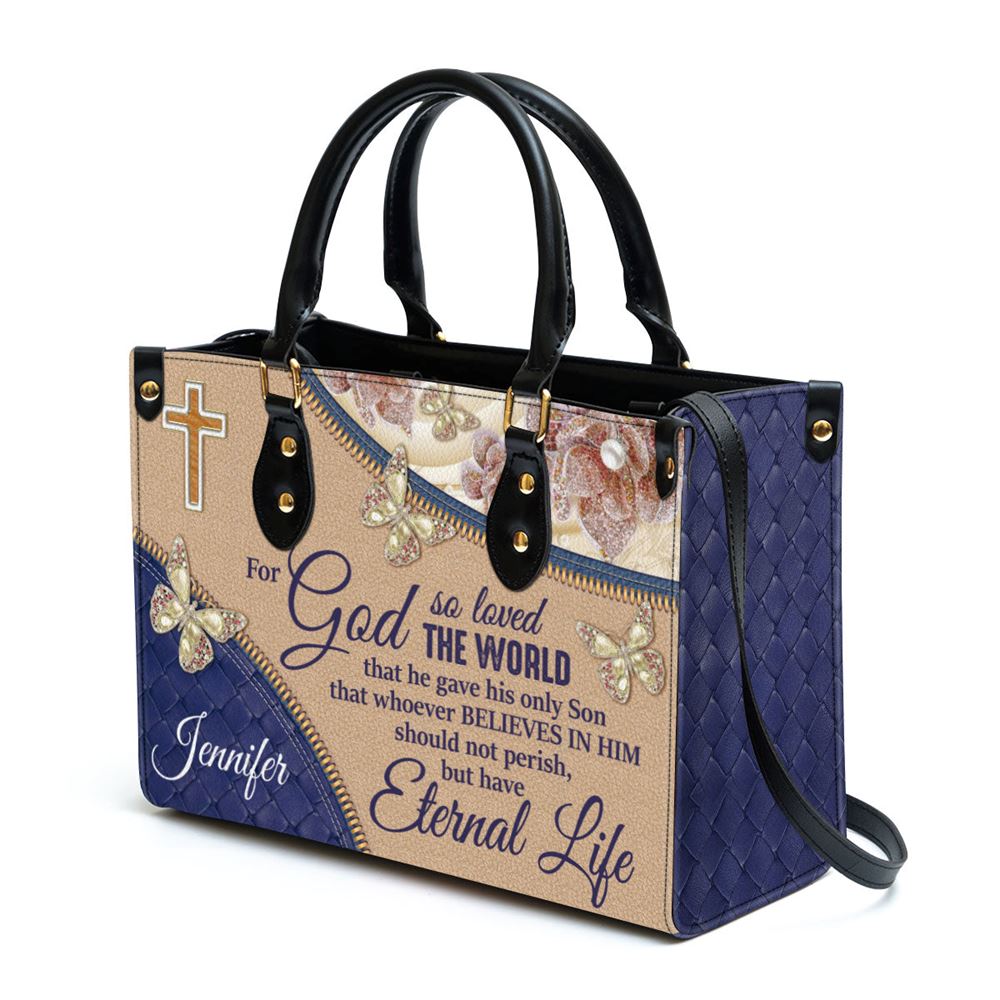 Personalized Elegant For God So Loved The World Leather Bag, Christian Pu Leather Bags For Women