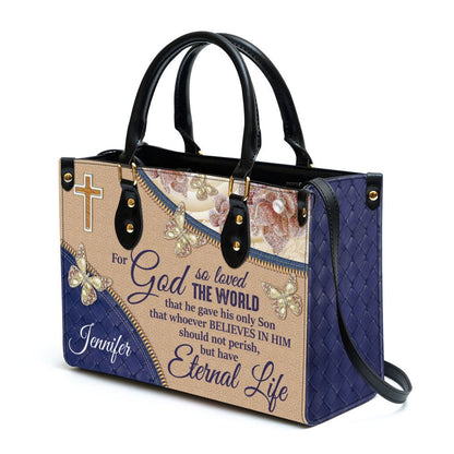 Personalized Elegant For God So Loved The World Leather Bag, Christian Pu Leather Bags For Women