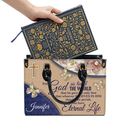 Personalized Elegant For God So Loved The World Leather Bag, Christian Pu Leather Bags For Women