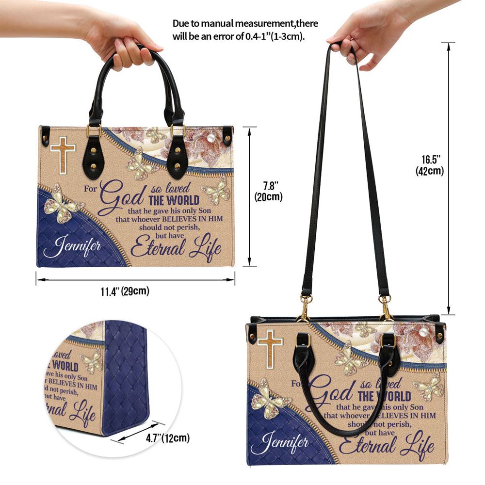 Personalized Elegant For God So Loved The World Leather Bag, Christian Pu Leather Bags For Women