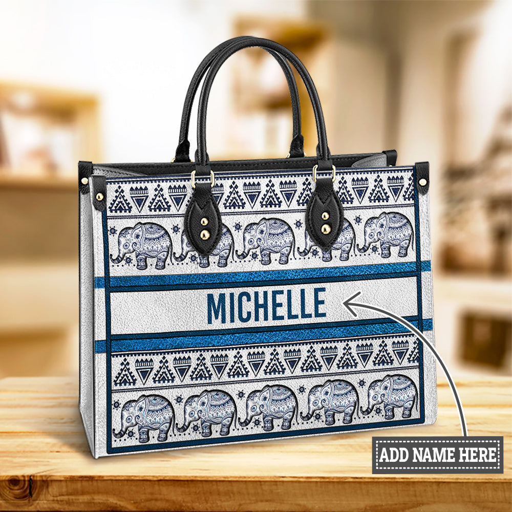 Personalized Elephant Mandala Border For Elephant Lovers Leather Bag, Women's Pu Leather Bag, Best Mother's Day Gifts