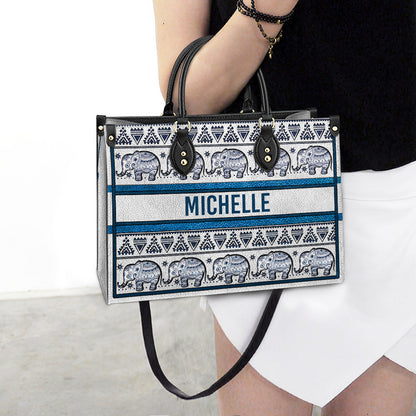 Personalized Elephant Mandala Border For Elephant Lovers Leather Bag, Women's Pu Leather Bag, Best Mother's Day Gifts
