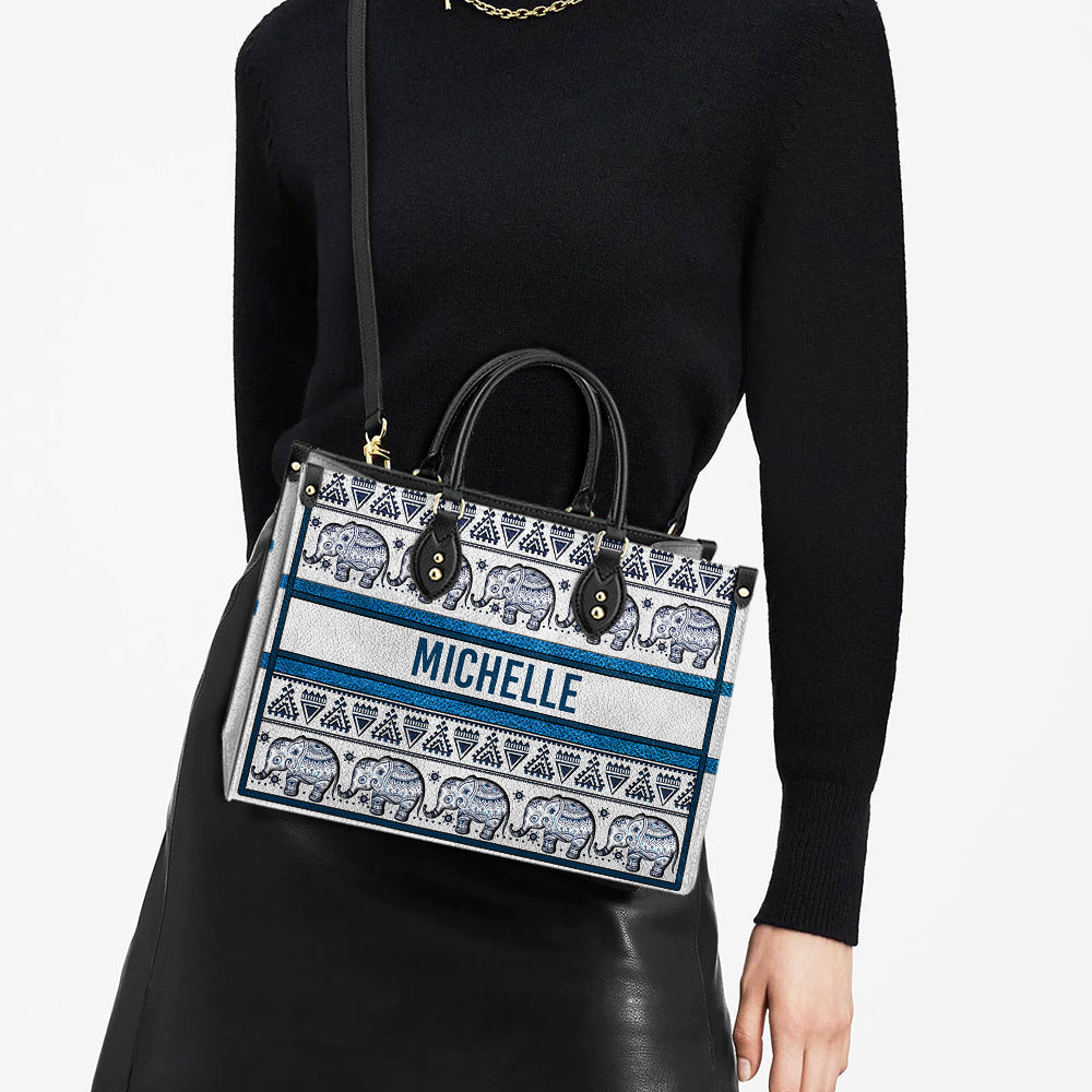 Personalized Elephant Mandala Border For Elephant Lovers Leather Bag, Women's Pu Leather Bag, Best Mother's Day Gifts