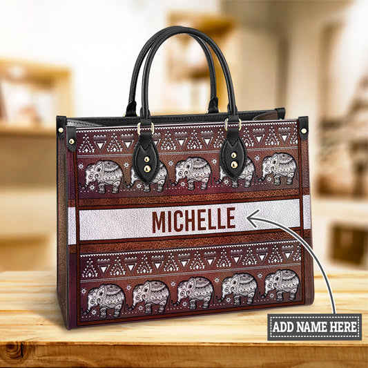 Personalized Elephant Mandala Border Leather Carving Style Leather Bag, Women's Pu Leather Bag, Best Mother's Day Gifts