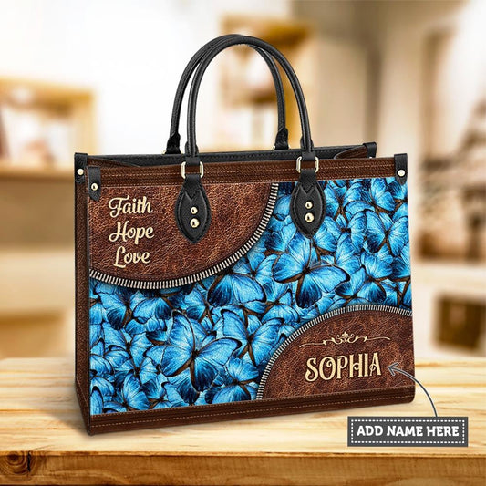 Personalized Faith Hope Love Butterfly Leather Bag, Women's Pu Leather Bag, Best Mother's Day Gifts