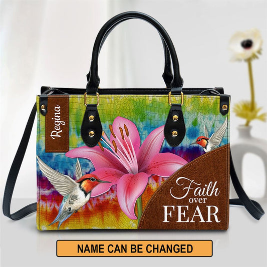 Personalized Faith Over Fear Lily Leather Bag, Christian Pu Leather Bags For Women