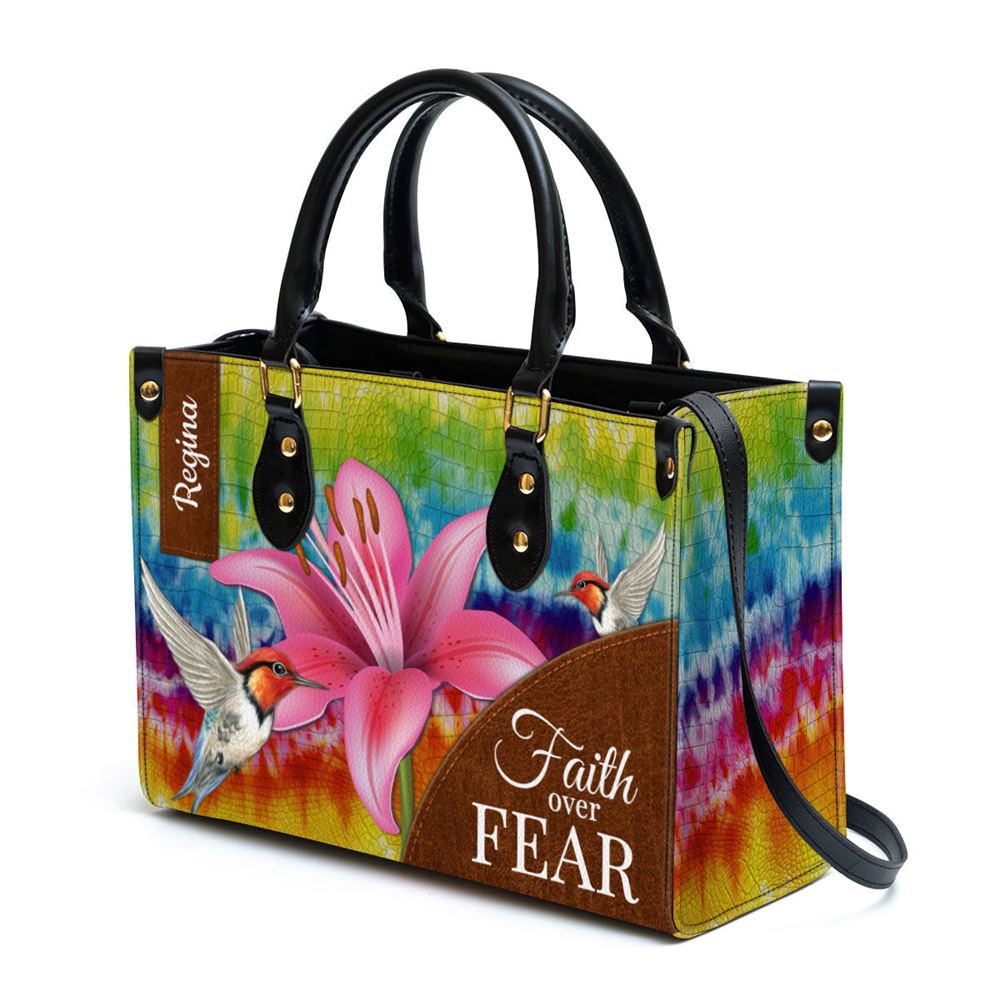 Personalized Faith Over Fear Lily Leather Bag, Christian Pu Leather Bags For Women