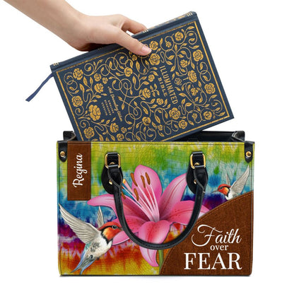 Personalized Faith Over Fear Lily Leather Bag, Christian Pu Leather Bags For Women