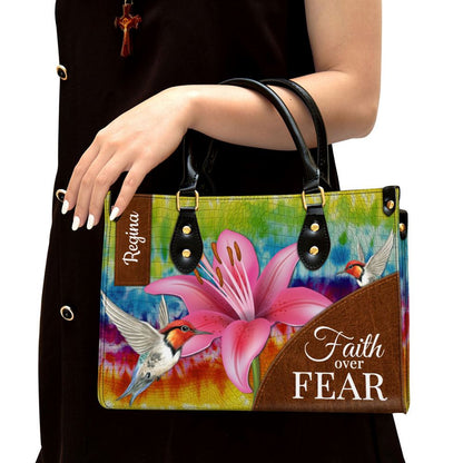Personalized Faith Over Fear Lily Leather Bag, Christian Pu Leather Bags For Women