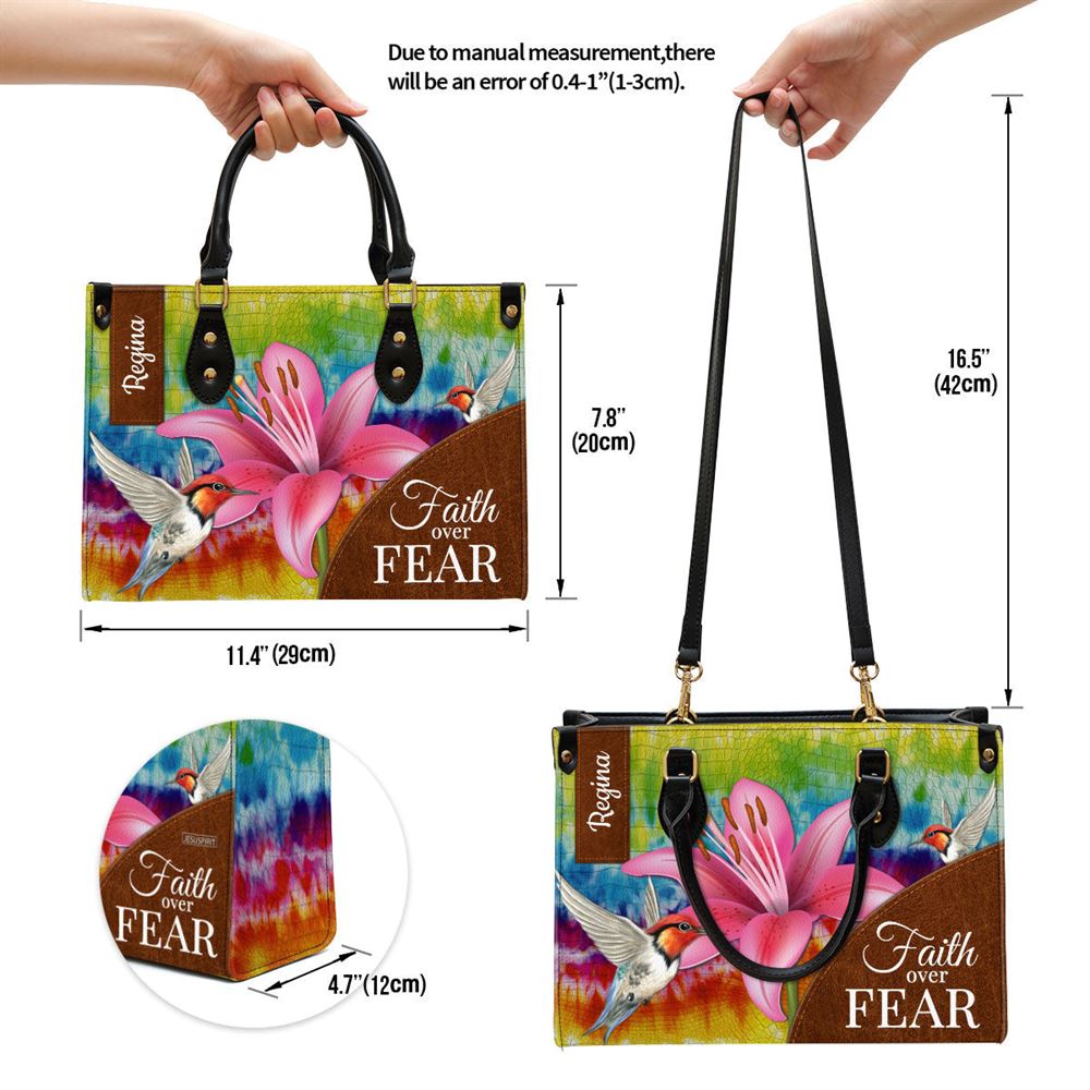 Personalized Faith Over Fear Lily Leather Bag, Christian Pu Leather Bags For Women