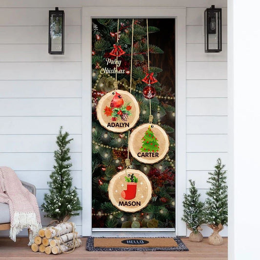 Personalized Family Christmas Tree Door Cover, Christmas Door Knob Covers, Christmas Outdoor Decoration