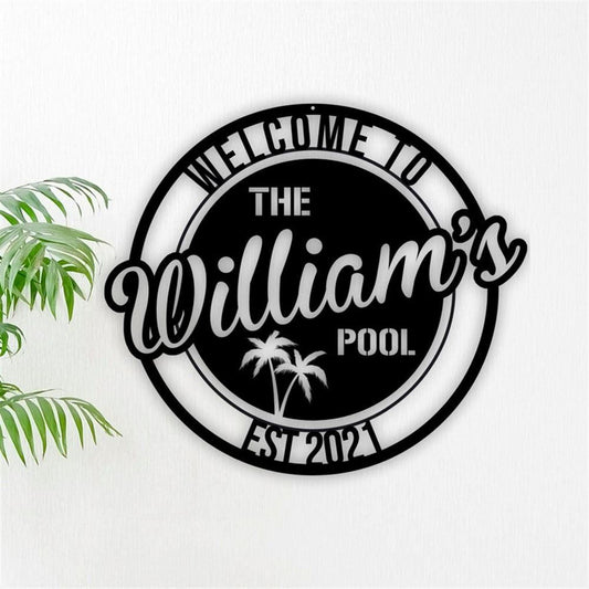 Personalized Family Pool Metal Sign, Swimming Pool Metal Sign, Tiki Bar Pool Metal Sign, Pool Bar Sign