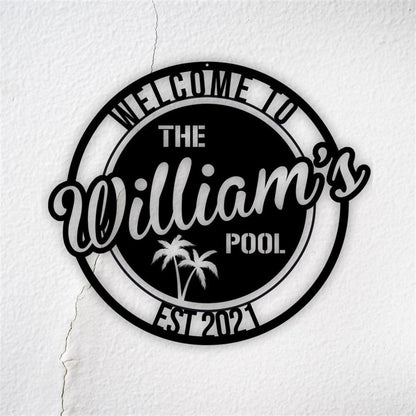 Personalized Family Pool Metal Sign, Swimming Pool Metal Sign, Tiki Bar Pool Metal Sign, Pool Bar Sign
