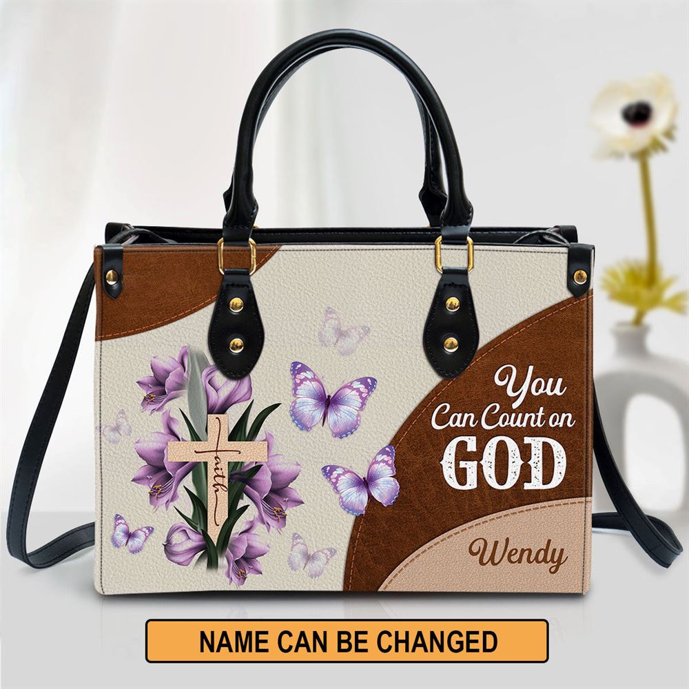 Personalized Floral Cross You Can Count On God Leather Bag, Christian Pu Leather Bags For Women